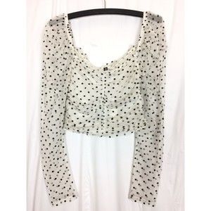 Divided H&M Junior’s Top Mesh Polka Dots Ruched Long Sleeve Sheer Size S New Tag